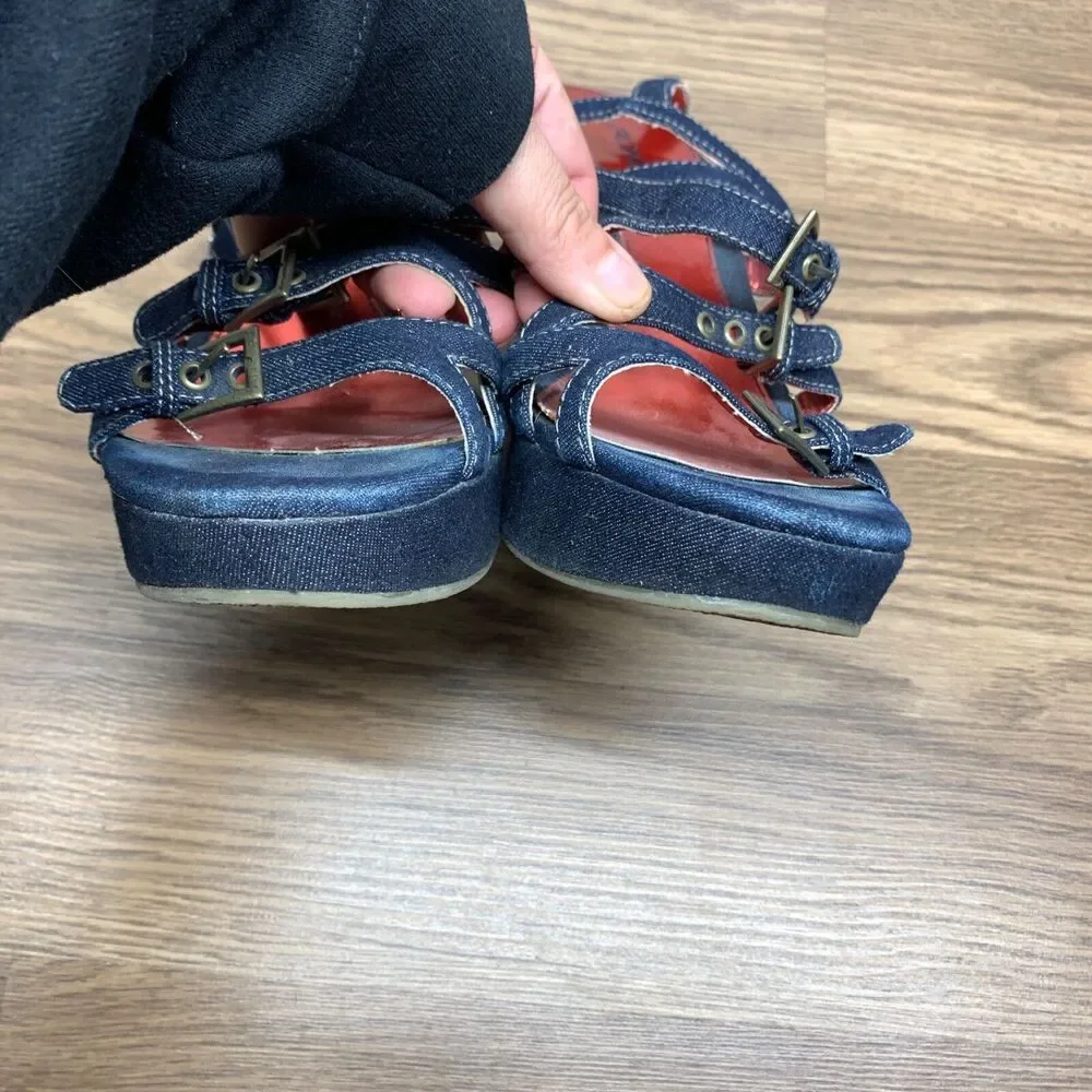 Women's Bongo Y2K‎ Playtime 7M Denim Platform Strappy Wedge Sandals Pre-owned